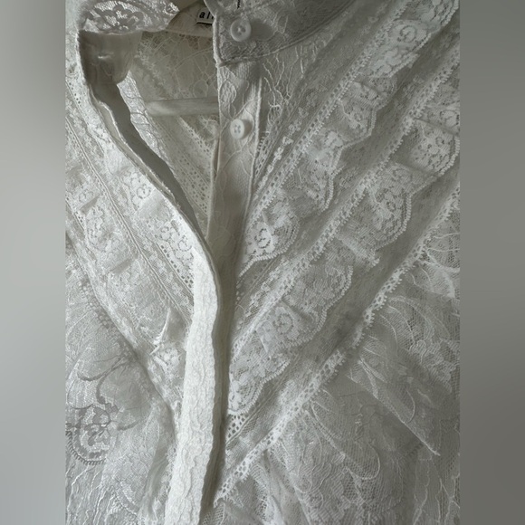 Alice + Olivia | RHEBA MOCK NECK BUTTON FRONT LACE TOP - Picture 13 of 13